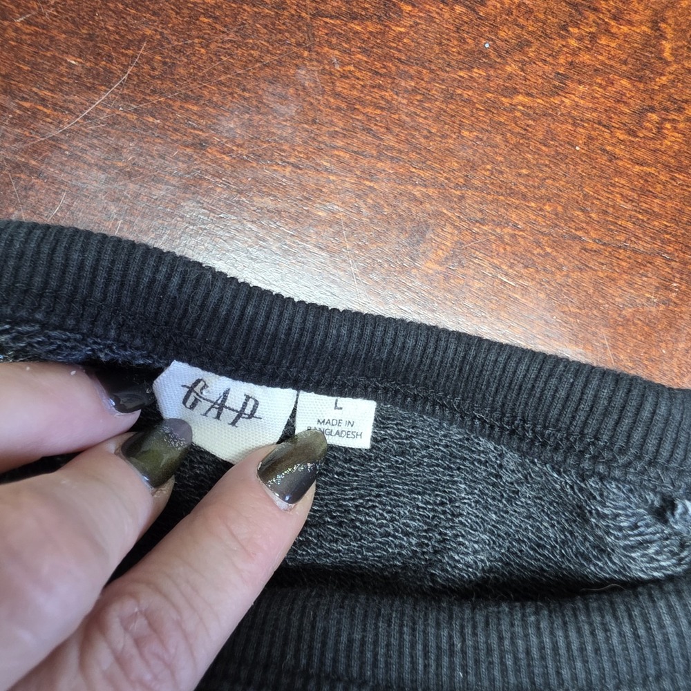 Gap Men's Printed Logo Crewneck Fleece Sweatshirt Black Size L Y2K Look - Picture 5 of 5